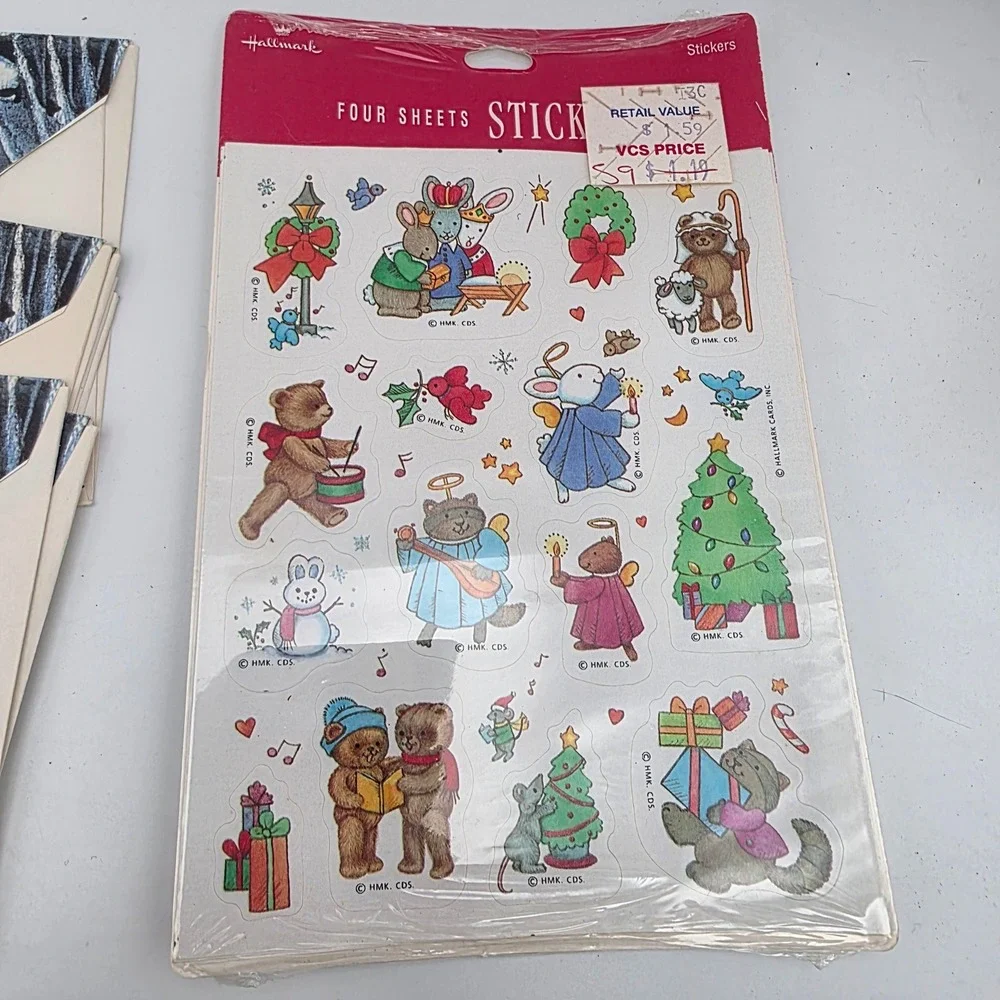Vintage Hallmark Christmas Stickers Envelopes Postcard Lot Gnomes Mice Snowmen